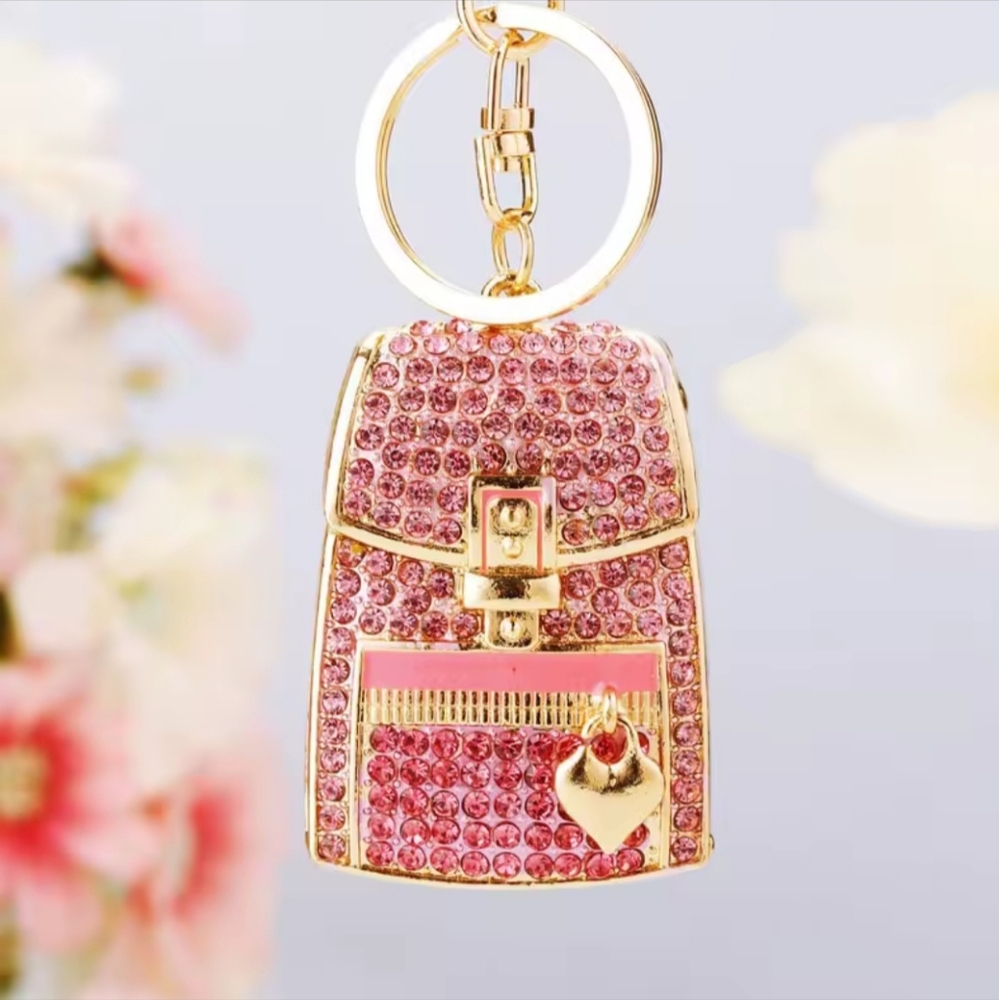 Pink Rhinestone "Backpack" Purse Charm/Keychain - Picture 1 of 2